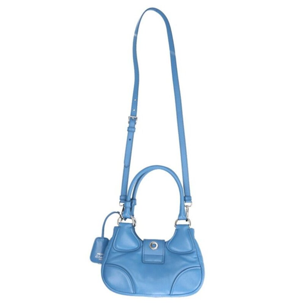 Prada Moon Nappa Leather 2-Way Shoulder Handbag Light Blue - Picture 2 of 5
